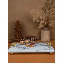 Miarik Design Dekoratif Mermer Dikdörtgen Gold Fıl Detaylı Sunum Tepsısı Servis Tabağı