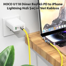 Dorasan Hoco U118 Döner Başlıklı Pd To iPhone Lightning Hızlı Şarj ve Veri KABLOSU-(5775)
