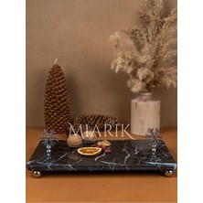 Miarik Design Dekoratif Mermer Dikdörtgen Kar Tanesı Detaylı Sunum Tepsısı Servis Tabağı
