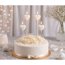 Parti Dükkanı Beyaz Kalp Şekilli Pasta Mumu 4 Adet Saplı Doğum Günü Mum Seti Romantik Pasta Süsü Parti Malzemesi