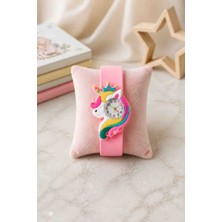 BBS Kız Çocuk Pembe Geçmeli Tokalı Silikon Kordon Unicorn Kol Saati