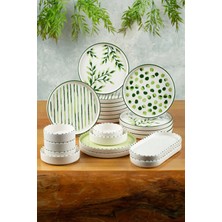 Kitchen Life 22 Parça 12 Kişilik Greentree  Stackable Kahvaltı Takımı Lüx Kahvaltılık Sunum Seti Tabağı