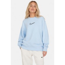 Nike Swoosh Phoenix Oversize Sweatshirt Oversize Şardonlu Bisiklet Yaka Bol Kesim Sweatshirt Mavi