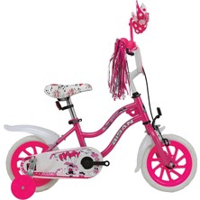 Bisan Happy Kız Çocuk Bisikleti 21CM V 12 Jant Metalik Pembe Kırmızı