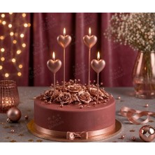 Parti Dükkanı Rose Gold Kalp Şekilli Pasta Mumu 4 Adet Saplı Doğum Günü Mum Seti Romantik Pasta Süsü Parti Malzemesi