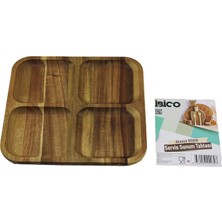 Trend Kapında Akasya Kare 4 Bölmeli Ahşap Servis Sunum Tepsi - Tahtası 20 x 1.4cm