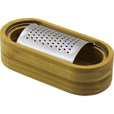 Trend Kapında Ahşap Bambu Hazneli Yatay - Oval Metal Bombeli Meyve Rendesi 7 x 15.5cm