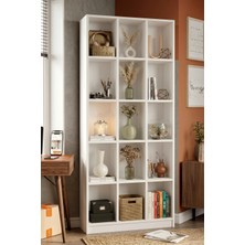 Yurudesign Liora Geniş Kitaplık 15 Raflı 180CM Beyaz Lı2-W