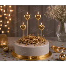 Parti Dükkanı Gold Kalp Şekilli Pasta Mumu 4 Adet Saplı Doğum Günü Mum Seti Romantik Pasta Süsü Parti Malzemesi