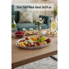 Trend Kapında Silver Simli Büyük Kayık Tabak Sunum & Servis Tabağı - 26,5 x 39,5 cm
