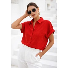 Rich Kadın Kırmızı Oversize Kısa Kollu Gömlek