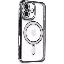Trend Kapında Apple iPhone 16 Kılıf Joke Simli Magneticsafe Kılıf - Siyah