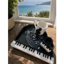 Yıldız İskandinav 🎹 Piyano Sunumluk ve Lokumluk Seti | El Boyaması Kahve Sunumluk | Müzikseverlere Özel Hediye