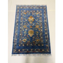 El Dokuma Afgan Halı Mavi Renk Sultani Desenli Kök Boya 104 x 152 cm