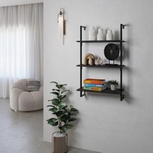 Merzana 3 Katlı Ahşap Raflı Metal Çerçeveli Duvar Rafı – Modern Dekoratif Kitaplık ve Duvar Ünitesi