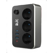 Blic Ftr-02 3'lü Priz 2 USB 1 Type-C 2 Metreanahtarlı Kablo