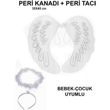 Trend Kapında Beyaz Dantel Tüllü Peri Kanadı ve Peri Tacı Seti 45X40 cm