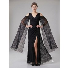 Centilmen For Costume Kadın Dantel Detaylı Uzun Kollu Yırtmaçlı Abiye Elbise 0837
