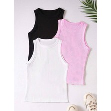 New Orginal NEWORGINAL Kadın 3'lü Set Halter Yaka Esnek Atlet Bluz %100 Pamuk Dar Kalıp