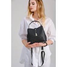 Just Polo Kadın Siyah Su Geçirmez Orta Boy 3 Gözlü El & Omuz Çantası 344002PC