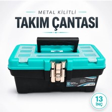 Badem10 Metal Kilitli Takım Çantası 13 Inç Taşınabilir Alet Edevat Çantası Dayanıklı Saklama Kutusu