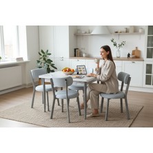 Efe Mobilya T-6017 Carara Mdf 70X120 Teddy  Sandalye Açık Gri 4 Kişilik Mutfak Masası Takımı