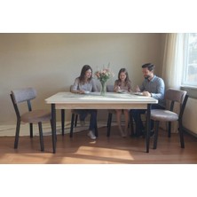 Efe Mobilya T-6016 Traverten Mdf 70X120 Teddy  Sandalye Kahve  4 Kişilik Mutfak Masası Takımı