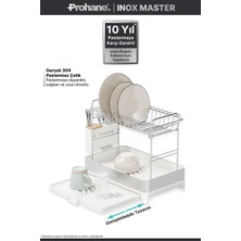 Prohane Inox Master KD400 | Genişletilebilir 2 Katlı Bulaşıklık | 304 Paslanmaz Çelik | Su Tahliyeli Tezgah Üstü Kurutmalık