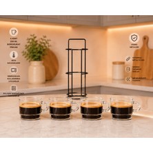 Mafa Home Metal Stantlı Borosilikat Cam Çay ve Espresso Bardağı Seti 4 Adet