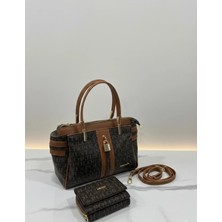 Just Polo Kadın El & Omuz Çantası Gold Detaylı Özel Tasarım Çanta + Uyumlu Cüzdan Seti 22X28 cm