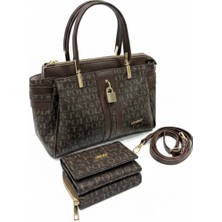 Just Polo Şık Model Lüks El & Omuz Çantası Gold Detaylı Özel Tasarım Çanta ve Uyumlu Cüzdan 22X28 cm