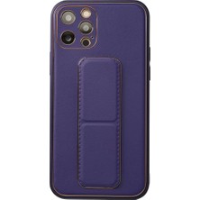 Trend Kapında Apple iPhone 12 Pro Kılıf Coco Deri Standlı Kapak - Mor