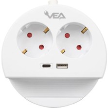 Trend Kapında Ve- G1102C 2’li Usb+ Type-C Girişli Anahtarlı 1.5 Metre Grup Priz