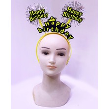 Trend Kapında Happy Birthday Püsküllü Neon Sarı Renk Doğum Günü Tacı 22X19 cm