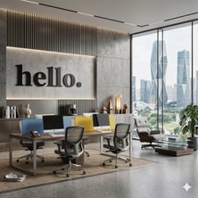 Trend Kapında 100X35 cm Dev Boy "hello." Yazılı Kırılmaz Pleksi Ayna - Premium Ofis ve Villa Antre Dekoru