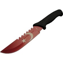 Trend Kapında Ayyıldız MF033 Rd Kırmızı Av Bıçağı 31CM - Testere Detaylı Bıçak, Oluklu, Kılıflı, Plastik Sap