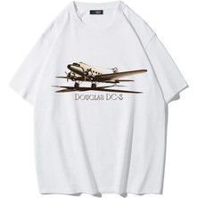 Brz Collection Unisex Oversize Douglas Dc3 T-Shirt Beyaz