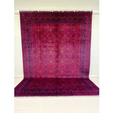El Dokuma Afgan Halı Bordo Renk Kök Boya 246 x 343 cm