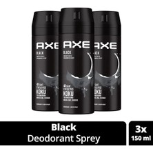 Herşey Trend 3 Adet Axe Erkek Deodorant & Bodyspray Black 48 Saat Etkileyici Koku Vücut Spreyi 150 ml
