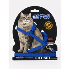Pati Kedi Göğüs Tasması ve Kayışı , Gezdirme Seti Mavi