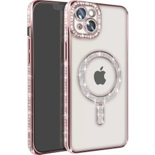 Trend Kapında Apple iPhone 15 Kılıf Joke Simli Magneticsafe Kılıf - Pembe