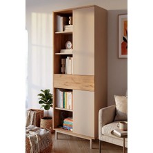Yurudesign Sedra Kitaplık Raf Ahşap Ayaklı 189CM 2 Kapaklı Çekmeceli Kumsal-Sepet Sd7-Cs