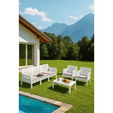 ModaLife Yakamoz Bahçe Seti 3 1 1 S Minderli , Bahçe Takımı Balkon - Bahçe - Teras Mobilyası / Beyaz