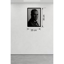 Trend Kapında Atatürk Line Art Metal Görünümlü Ahşap Tablo - Modern Ofis ve Ev Dekoru