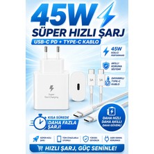 Exonix 45W (Watt) Samsung Uyumlu Süper Hızlı Şarj Uyumlu Başlık | Type-C To Type-C Kablo Set Beyaz