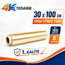100 Metre x 30 cm Gıda Streçi 8 Micron | Kutusuz Ev Tipi ve Endüstriyel Streç Film 1. Kalite (Net  100 Metre)