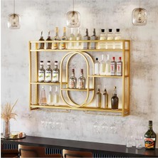 Merzana Modern Metal Şaraplık Rafı – Kadehlikli Duvar Bar Ünitesi ve Içecek Düzenleyici