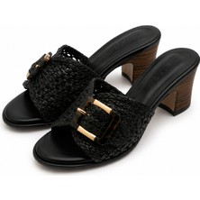 Patron Shoes Kadın Örgü Tokalı Topuklu Terlik – Şık ve Konforlu Günlük Kullanım Ayakkabısı