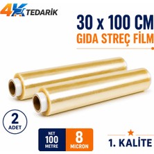 100 Metre x 30 cm Gıda Streçi 8 Micron 2li Paket | Kutusuz Ev Tipi ve Endüstriyel Streç Film 1. Kalite (Net  100 Metre)