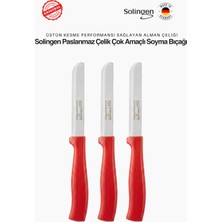 Solingen Ritter 3 Adet Kırmızı Paslanmaz Çelik Çok Amaçlı Soyma Bıçağı - Alman Çeliği & Tırtıklı Keskin Ağız